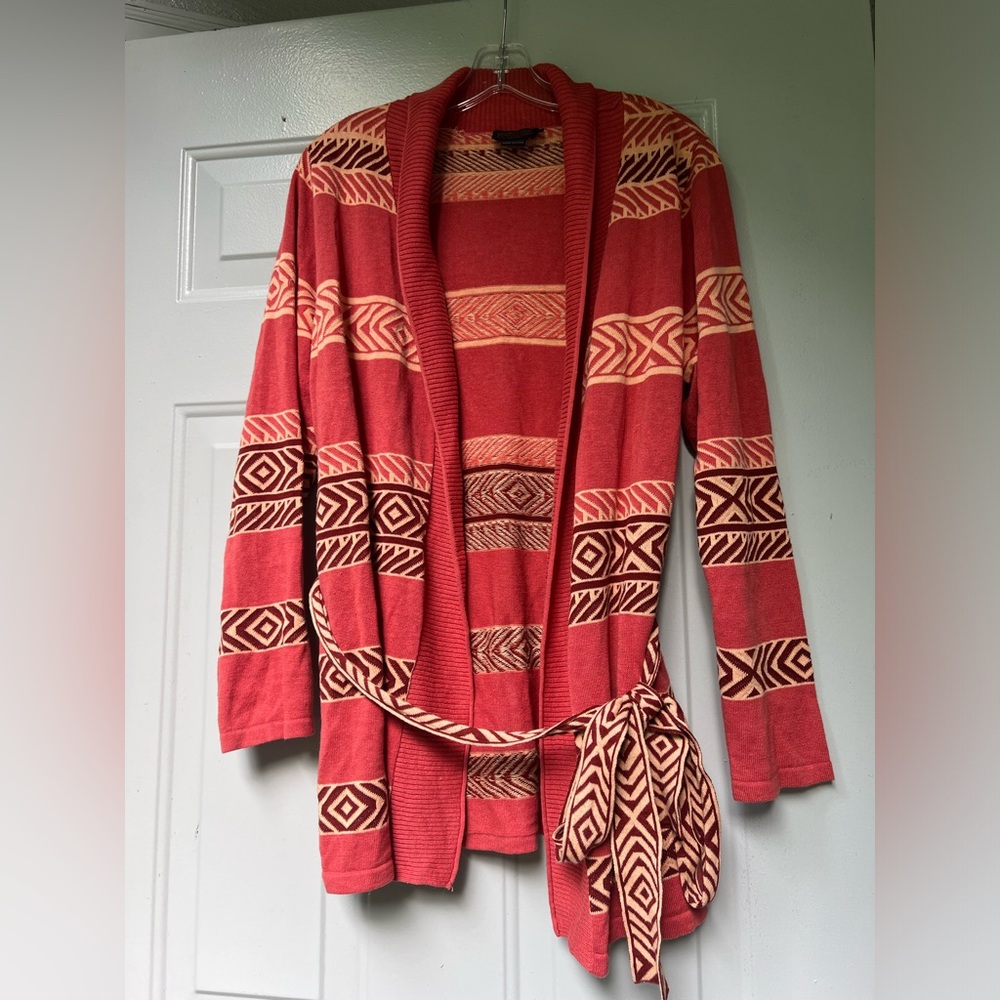Pendleton Coral and Beige Geometric Cardigan